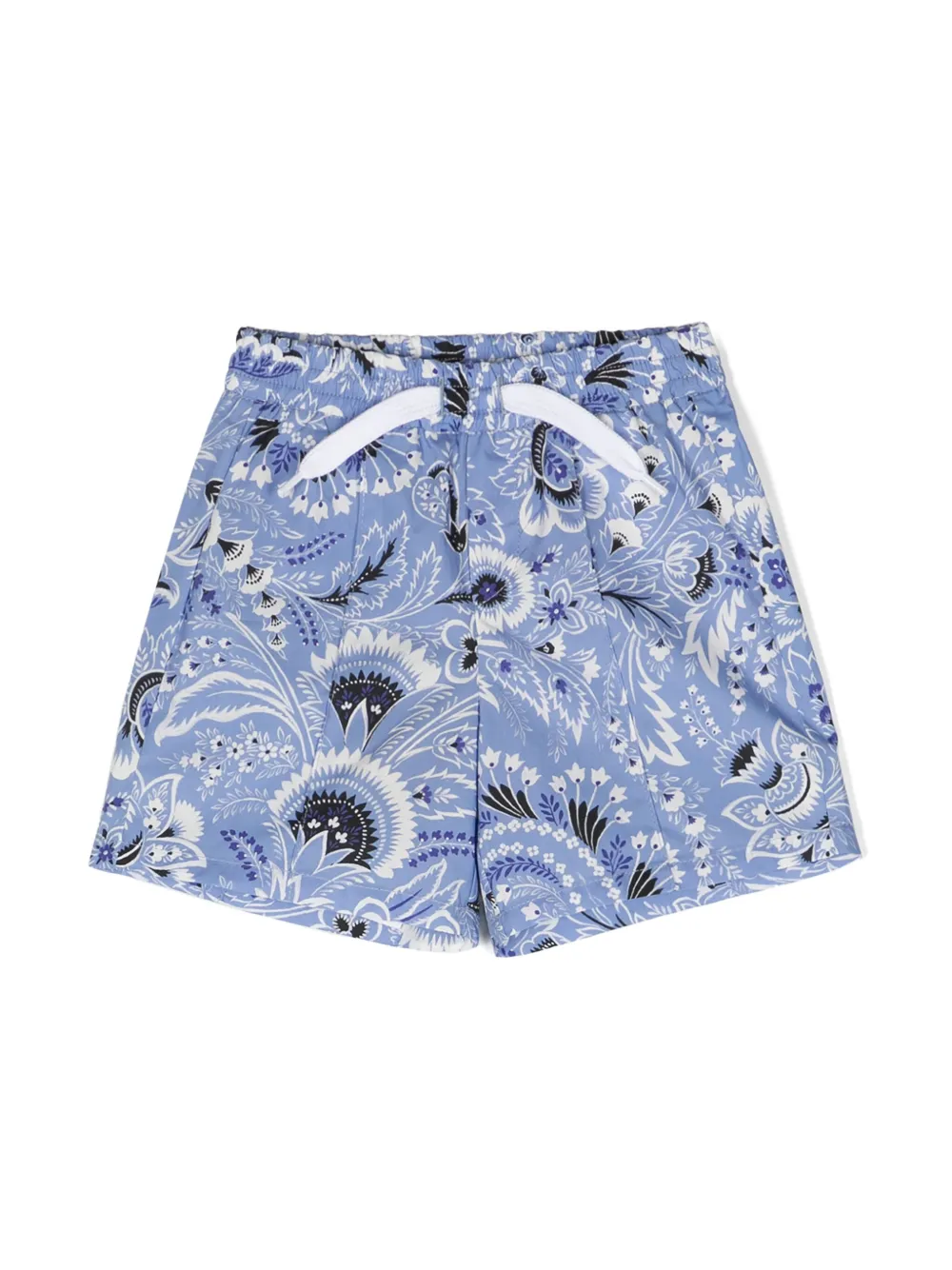 Etro Printed Cotton Poplin Shorts In Blue