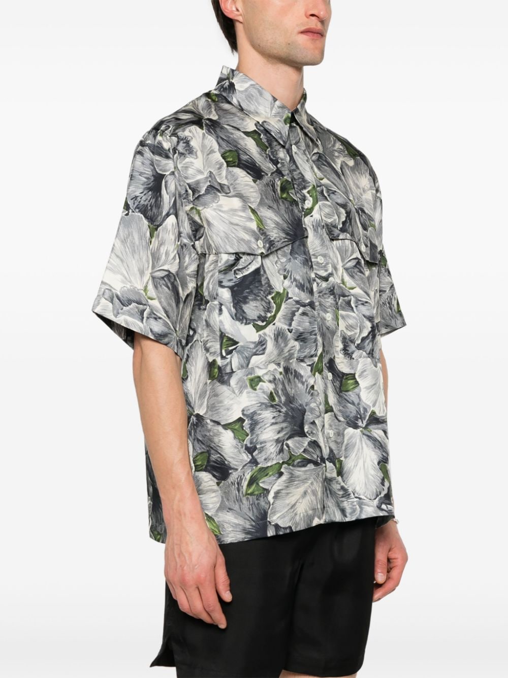 Shop Sunflower Floral-print Bowling Shirt In Grey