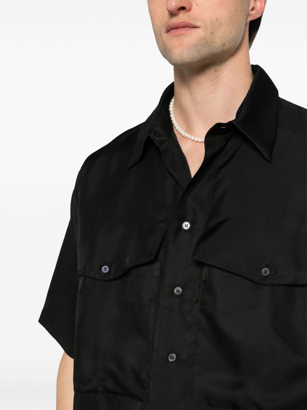 Shop Sunflower Classic-collar Silk Shirt In Black