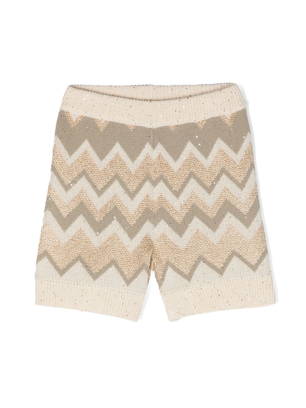 Missoni Kids' 亮片z字形图案针织短裤 In Neutrals