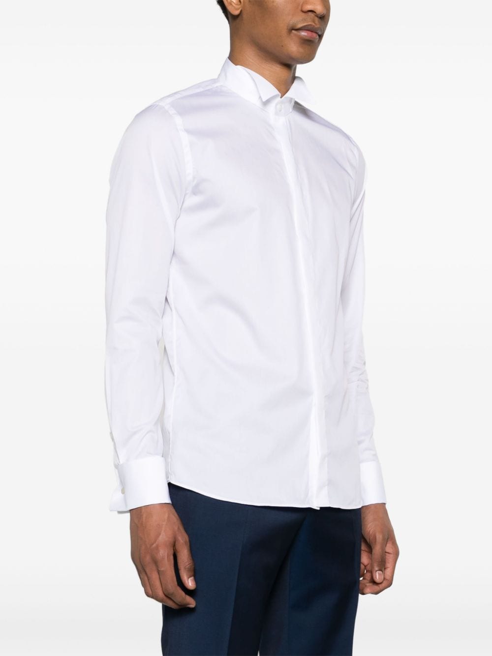 Shop Tagliatore Wingtip-collar Cotton Shirt In 白色
