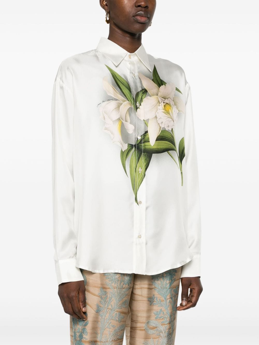 Shop Pierre-louis Mascia Aloe Floral-print Silk Shirt In White