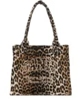 GANNI large leopard-print canvas tote bag - Brown