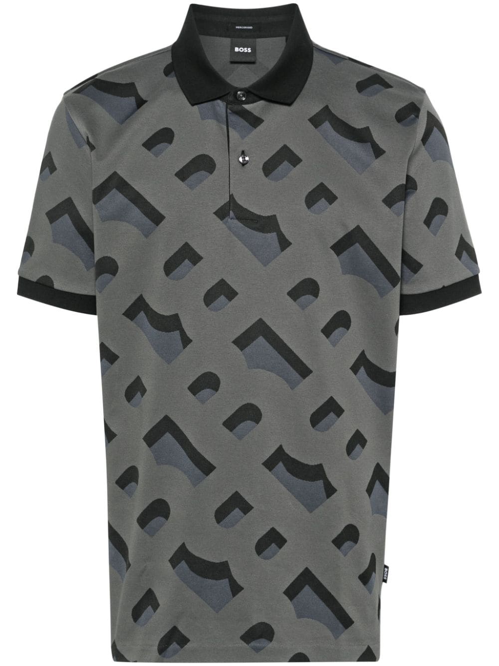 Hugo Boss Geometric-pattern Polo Shirt In Grey