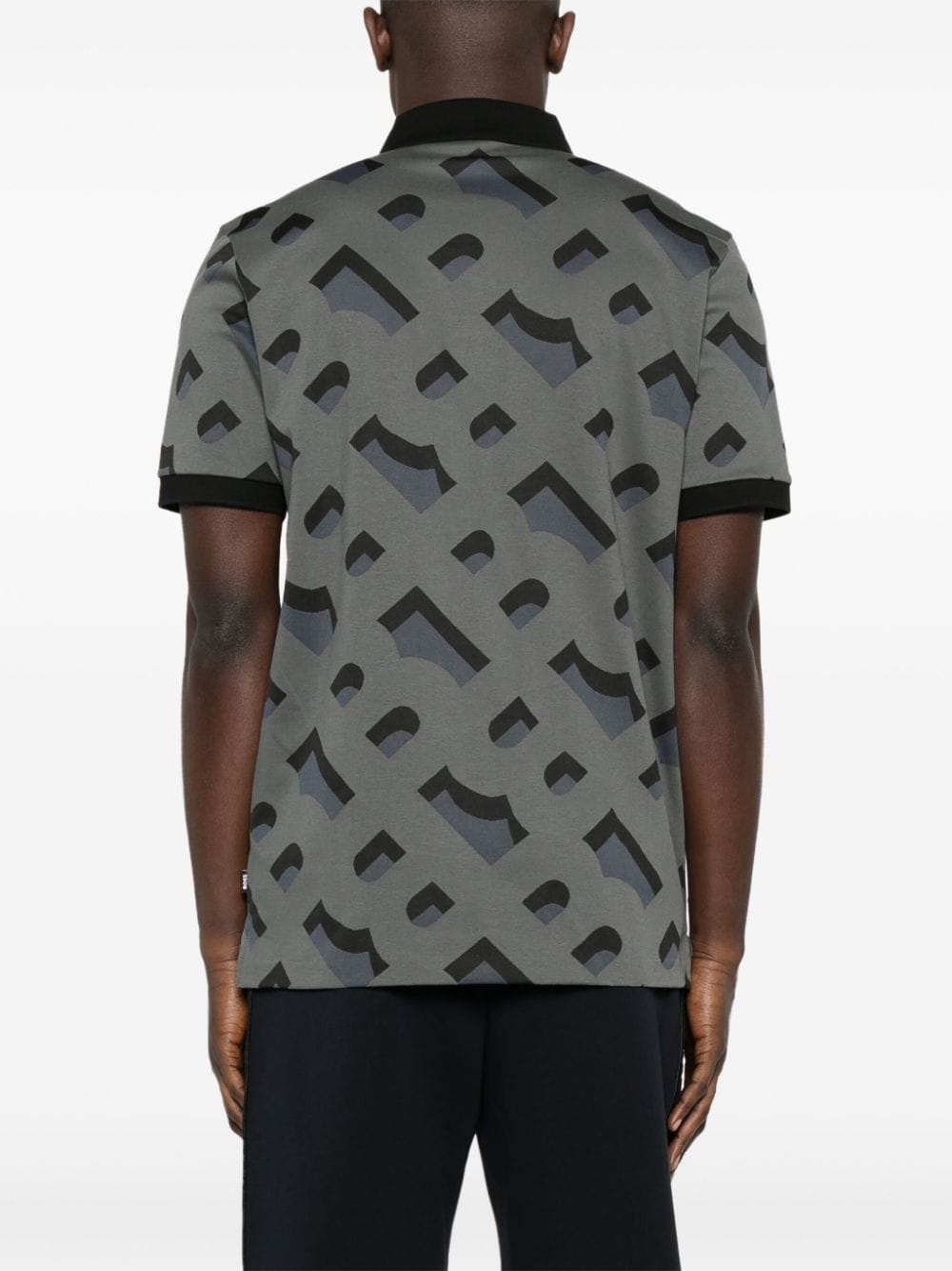 Shop Hugo Boss Geometric-pattern Polo Shirt In Grey