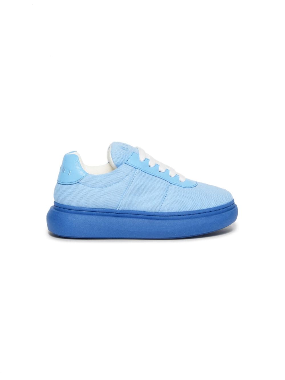 Shop Marni Lace-up Leather And Cotton Sneakers In Blue