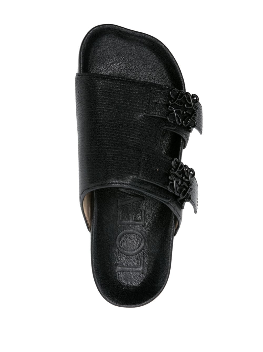 Shop Loewe Anagram-buckle Leather Slides In Black