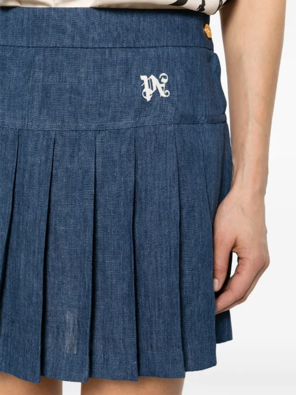 Palm Angels logo-embroidered Pleated Skirt | Blue | FARFETCH