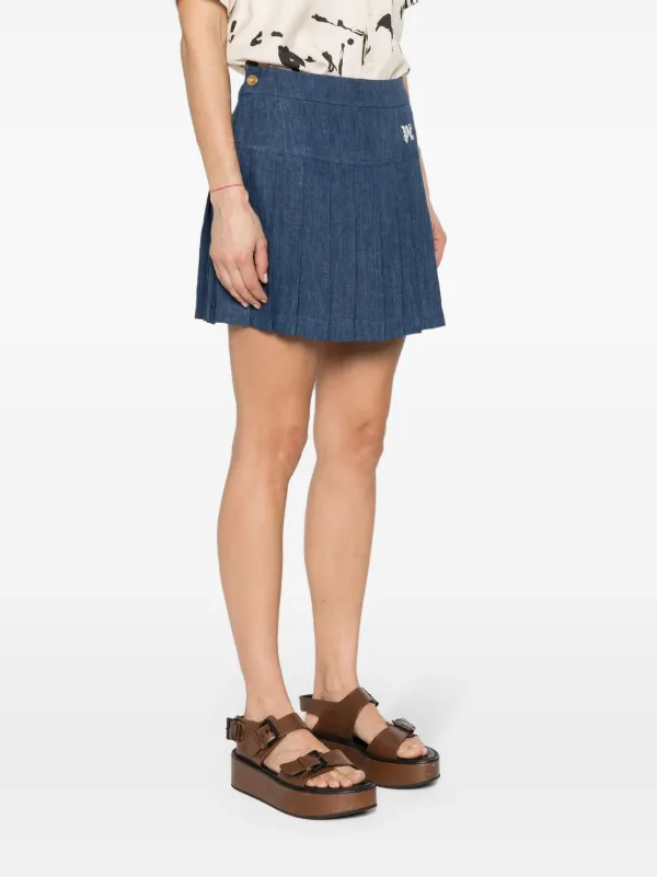 Palm Angels logo-embroidered Pleated Skirt | Blue | FARFETCH