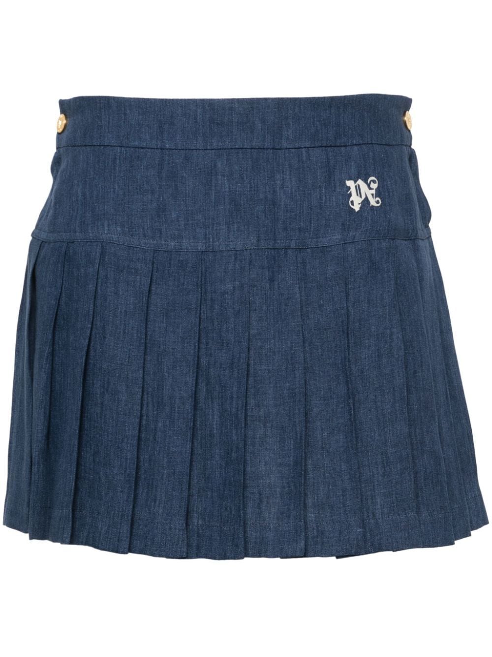 Shop Palm Angels Logo-embroidered Pleated Skirt In Blue