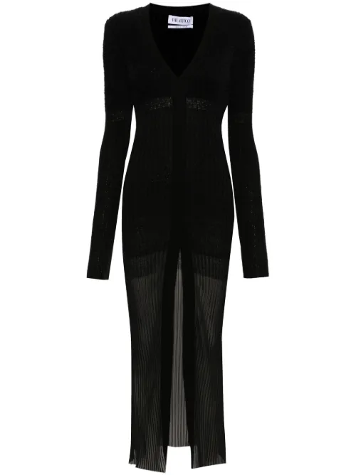 Robe mi-longue nervurée à col v - The Attico - Modalova
