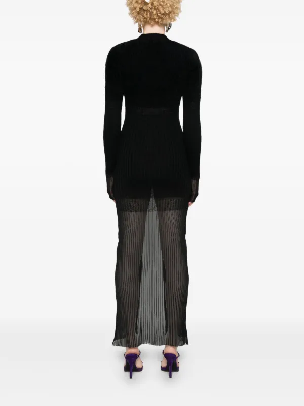 Attico V-Neck Ribbed Midi Dress - Black