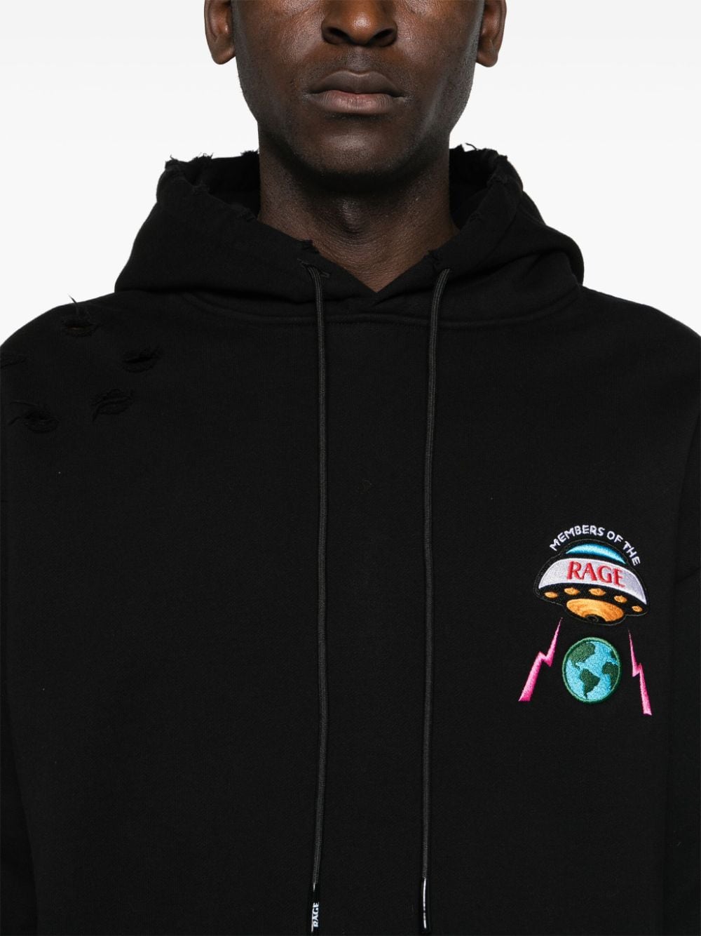 Shop Members Of The Rage Logo-patch Distressed Hoodie In Black