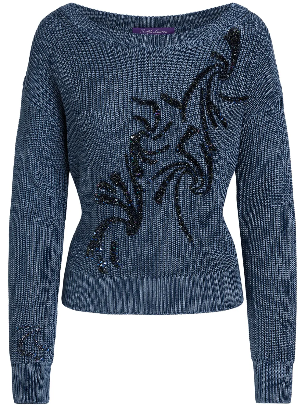 Ralph Lauren Embellished Silk Sweater In Blue