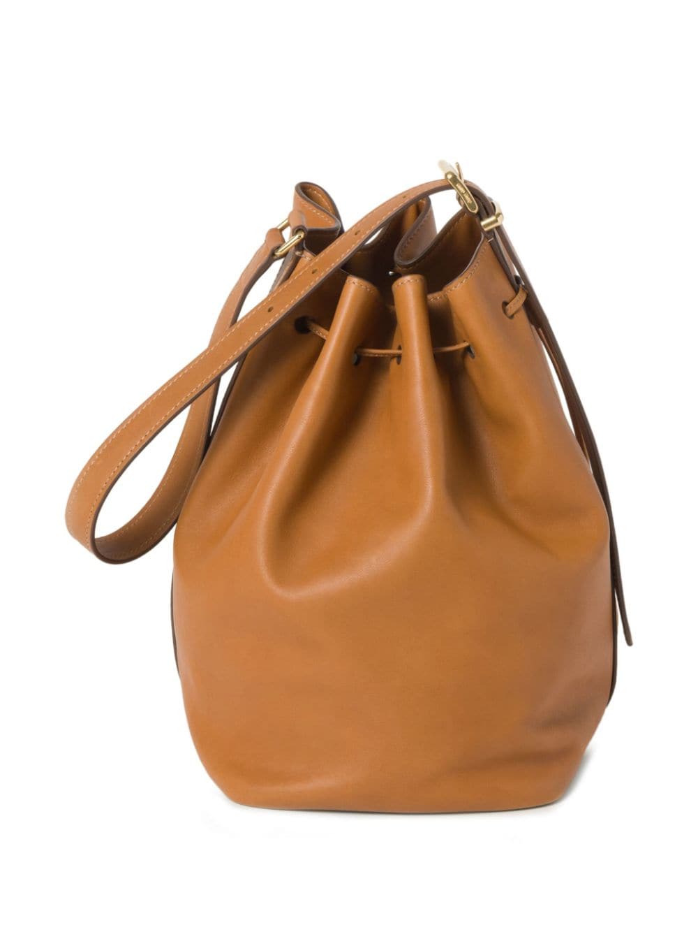Shop Miu Miu Logo-embossed Leather Bucket Bag In Brown