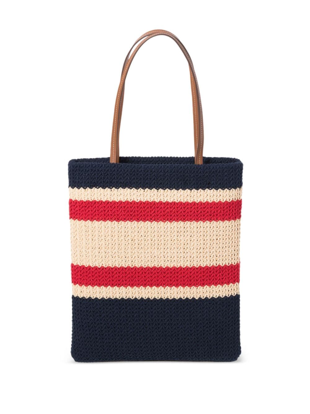 Shop Miu Miu Striped Crochet Tote Bag In Nude