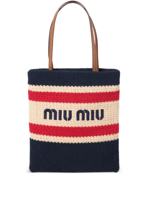 Sac cabas en crochet à rayures - Miu Miu - Modalova