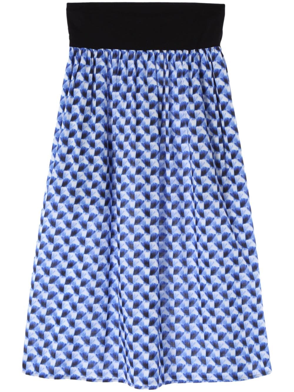 Agnès B. Geometric-pattern Print Cotton Skirt In Blue