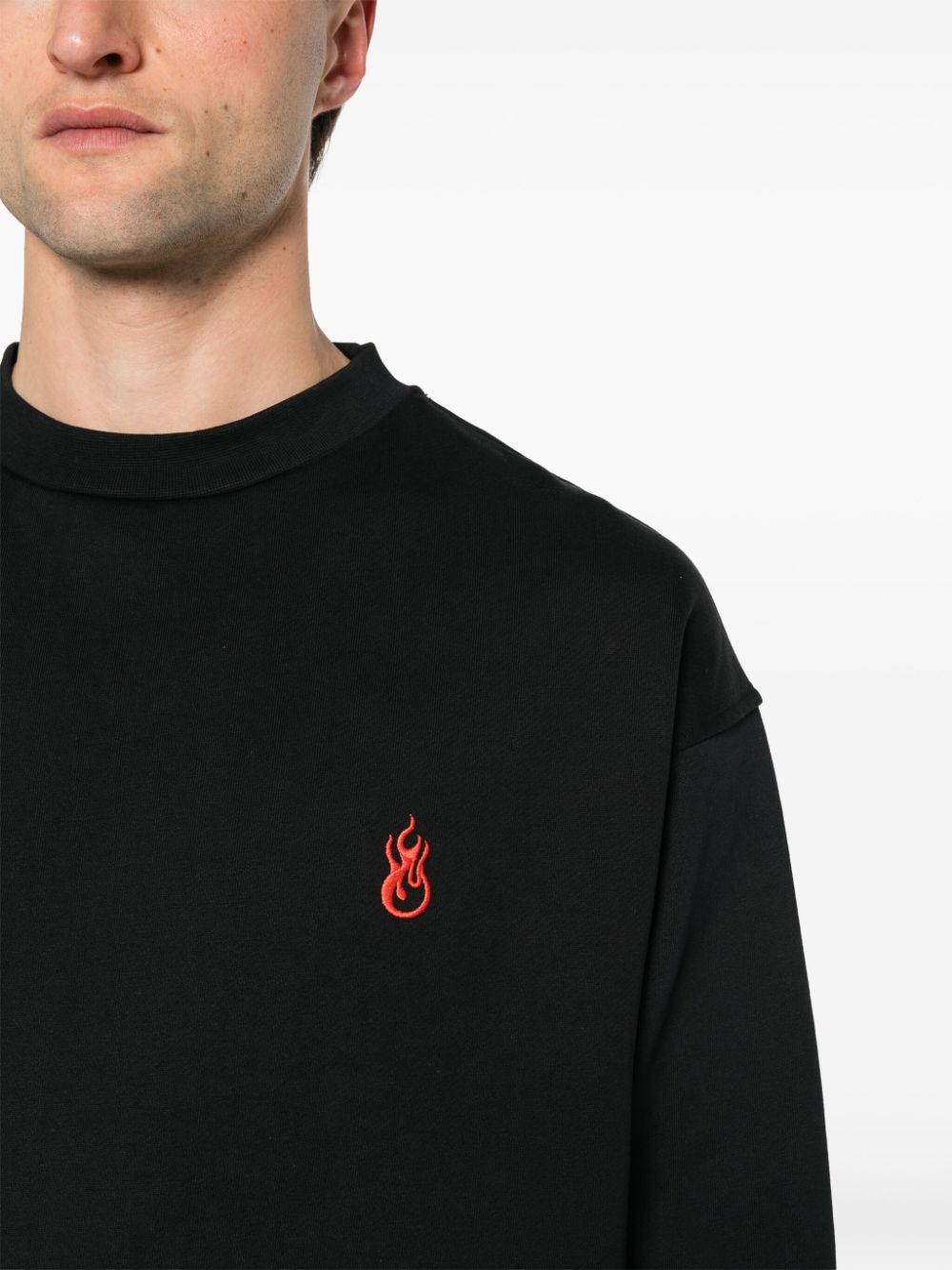 Shop Vision Of Super Embroidered-logo Cotton Sweatshirt In Black