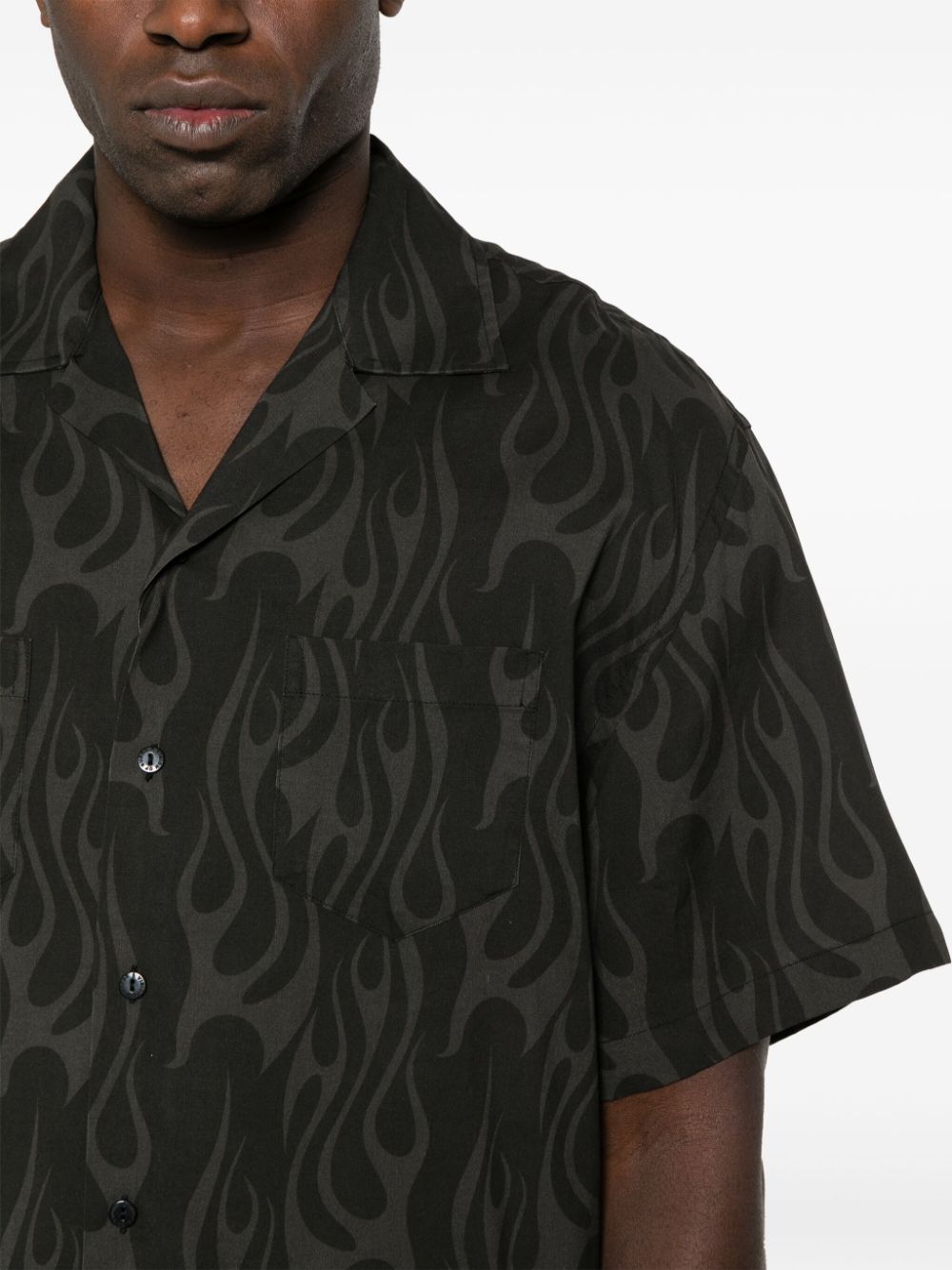 Shop Vision Of Super Flame-print Bowling Shirt In Black