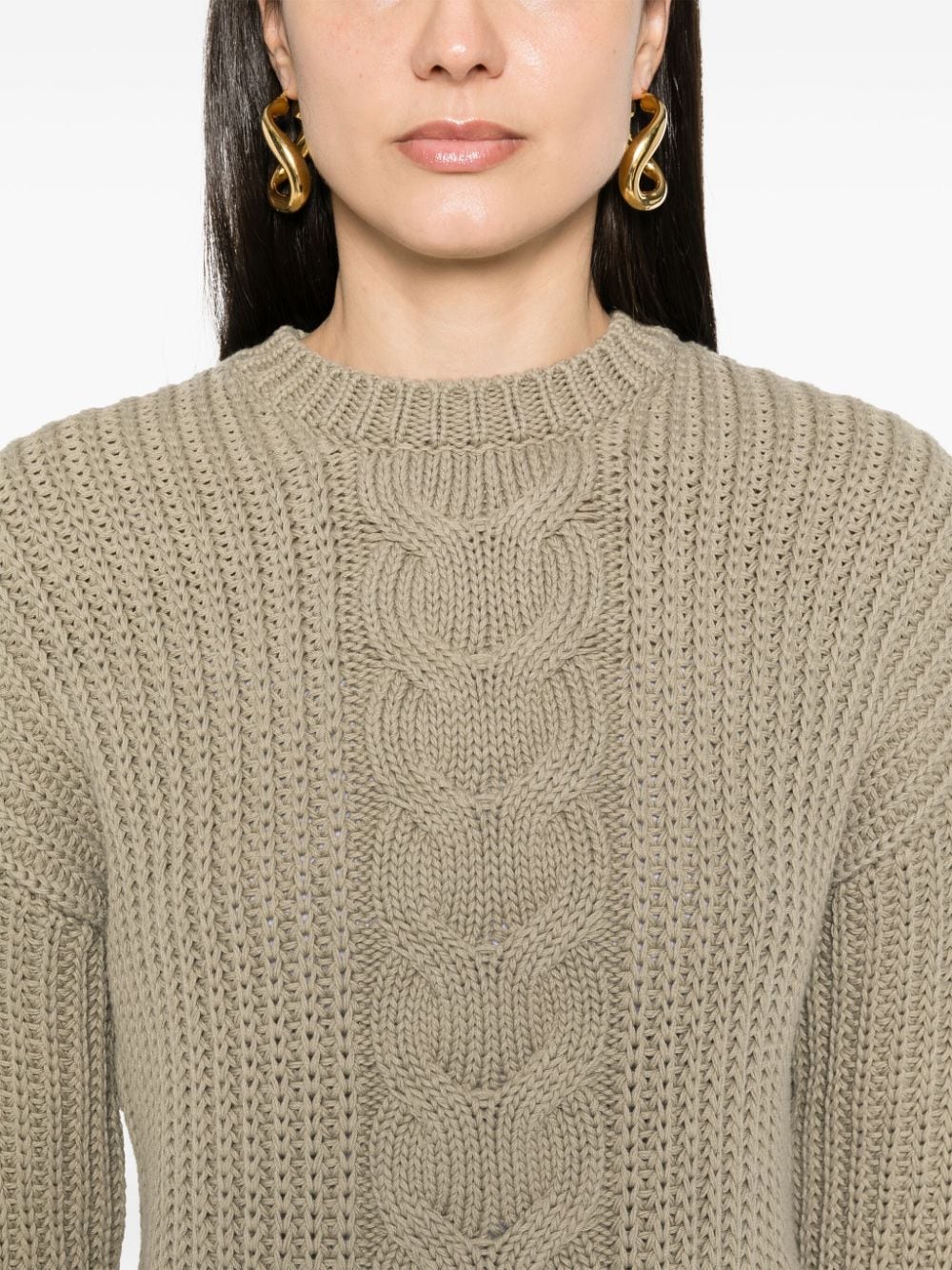 Shop Max Mara Chunky Cable Knit Jumper In Green