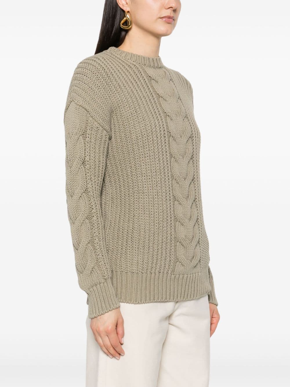 Shop Max Mara Chunky Cable Knit Jumper In Green