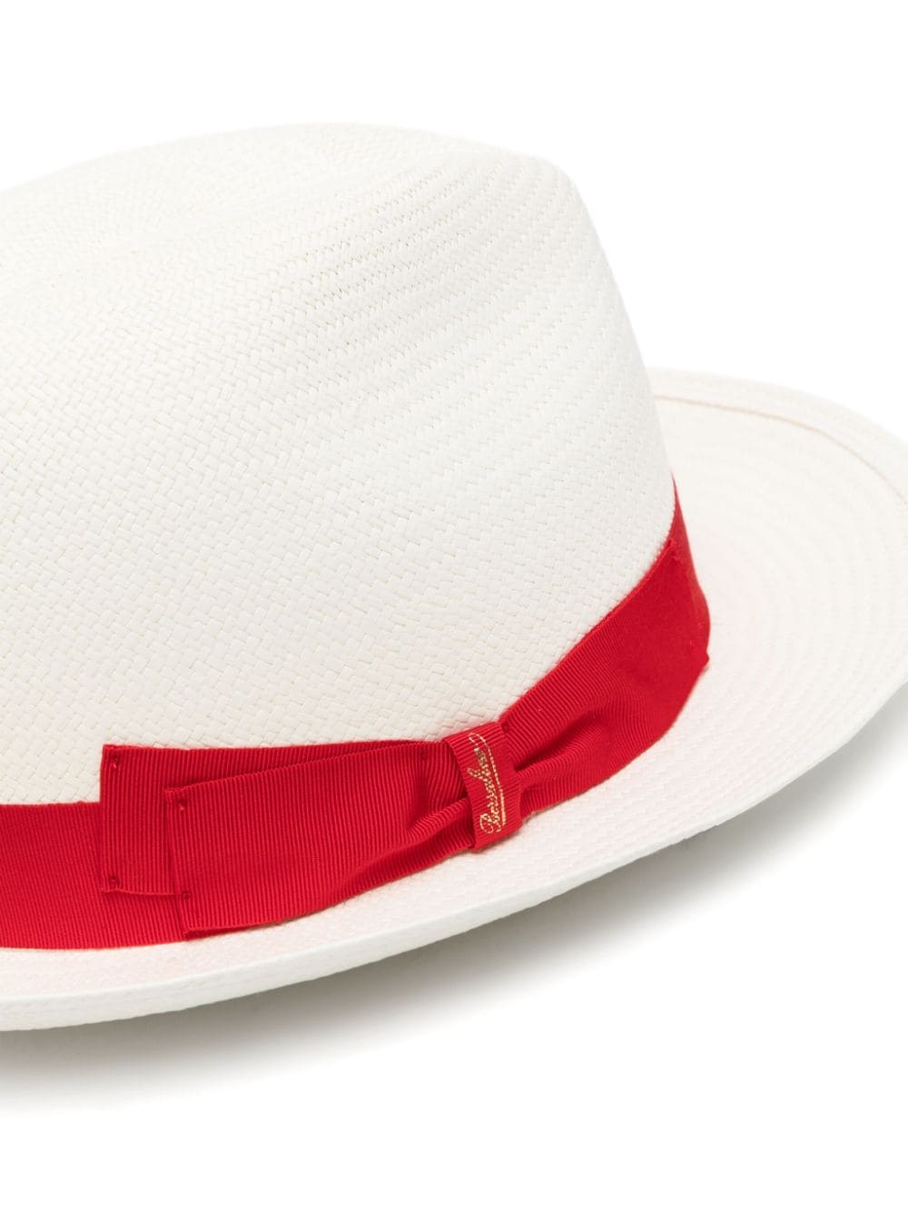 Shop Borsalino Grosgrain-ribbon Straw Hat In White