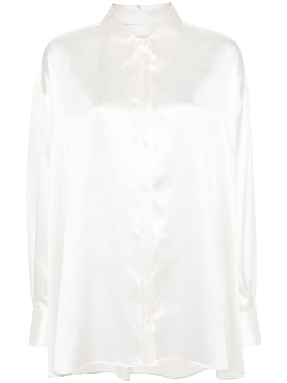 Shop Armarium Leo Long-sleeve Silk Shirt In Neutrals