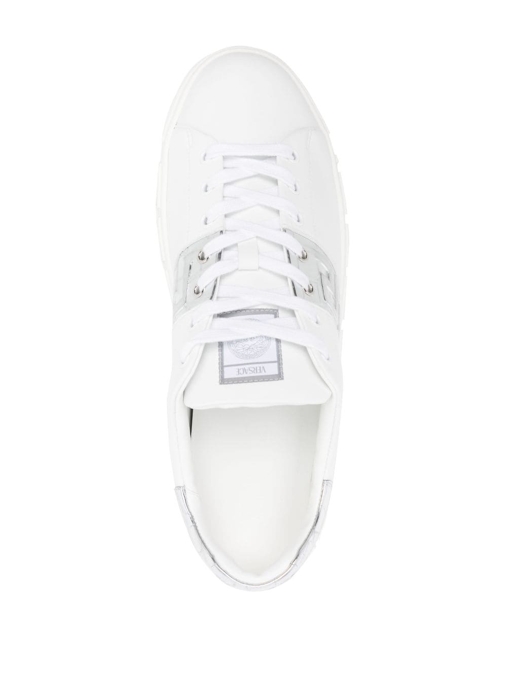 Shop Versace Greca-detail Leather Sneakers In White