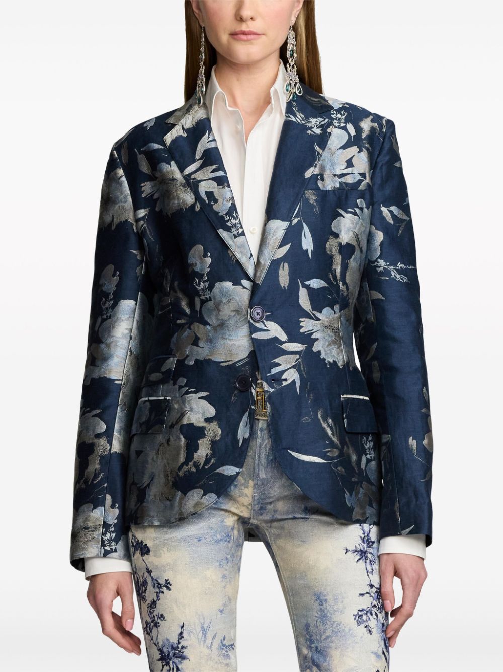 Shop Ralph Lauren Parker Floral-jacquard Blazer In Blue