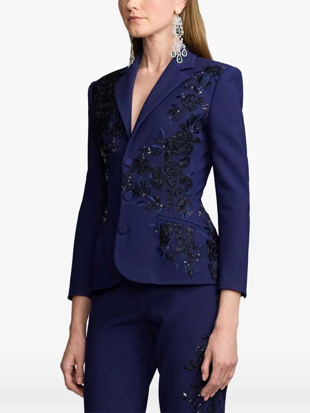 Shop Ralph Lauren Penney Embellished Wool Blazer In Blau