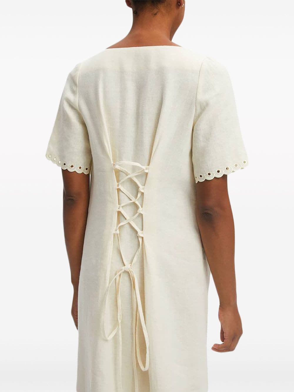 Shop Sleeper Sofia Embroidered Linen Dress In Neutrals