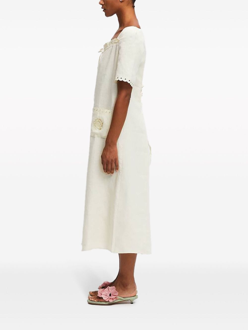 Shop Sleeper Sofia Embroidered Linen Dress In Neutrals
