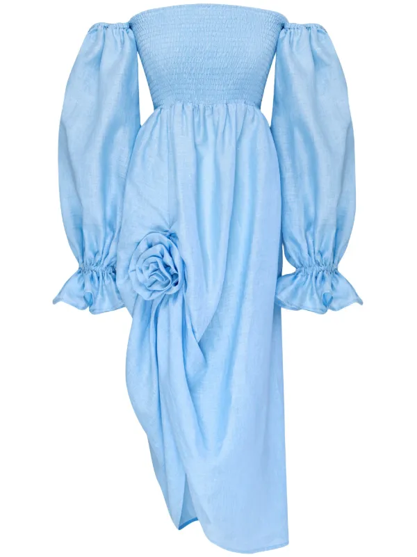 Sleeper Atlanta rose applique linen dress women Linen Flax L Blue
