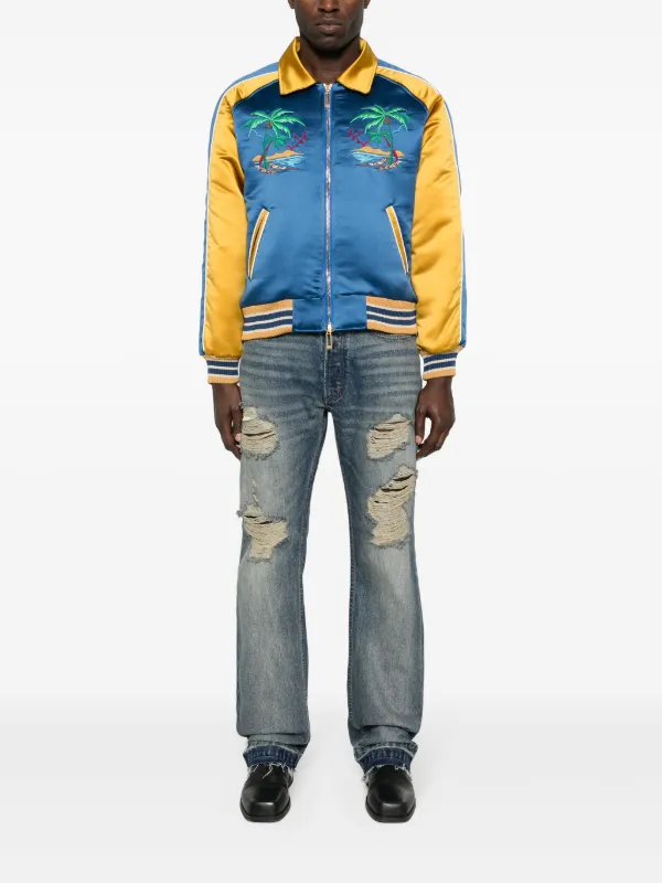 Rhude Souvenir Bomber Jacket M ルード ジャケット RHUDE Palm Eagles Souvenir Bomber Jacket | Blue | FARFETCH NZ