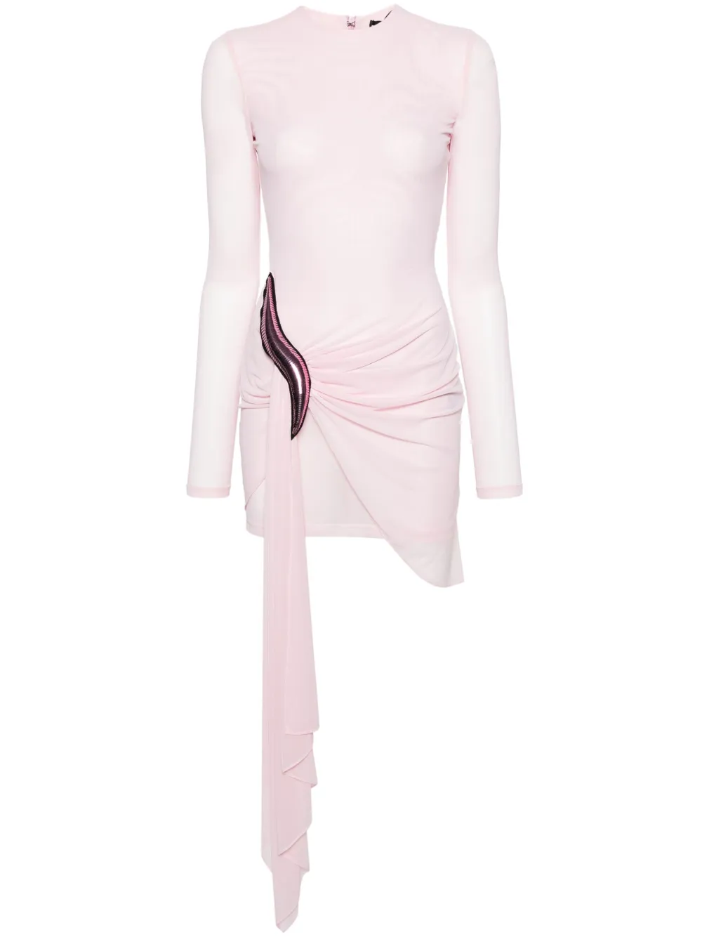 Shop David Koma Ruched Mesh Mini Dress In Rosa