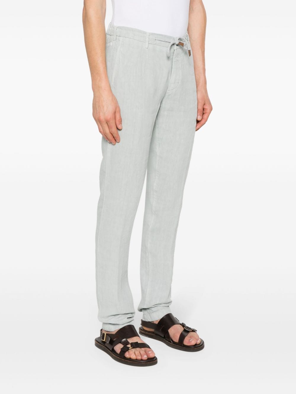 Shop Eleventy Poplin Linen Trousers In Blue