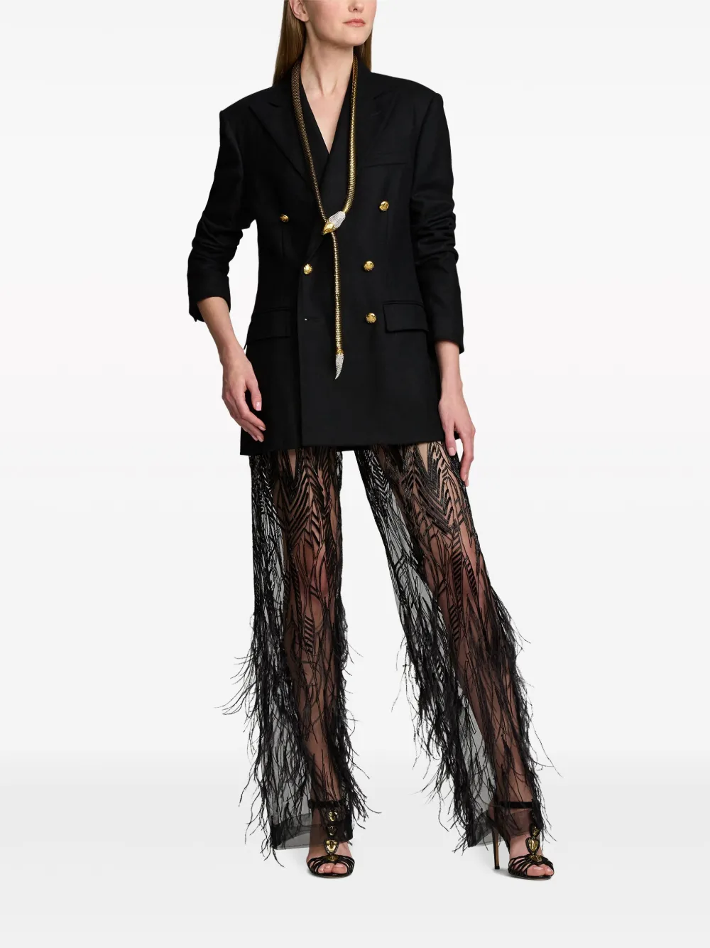 Ralph Lauren Collection Bradlee tulen broek met veren - Zwart