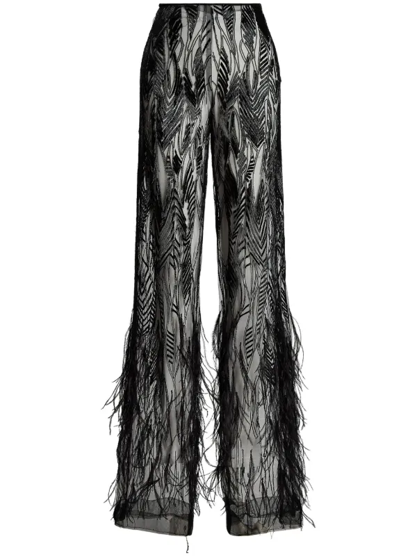 Ralph Lauren Collection Bradlee Feather-embellished Tulle Trousers in Black