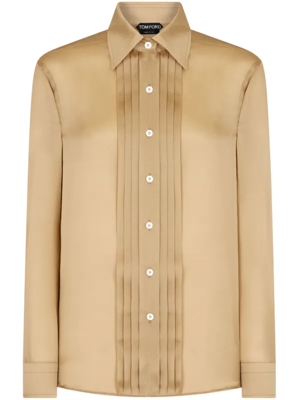 Tom Ford Plisse-panel Silk Shirt in Neutrals