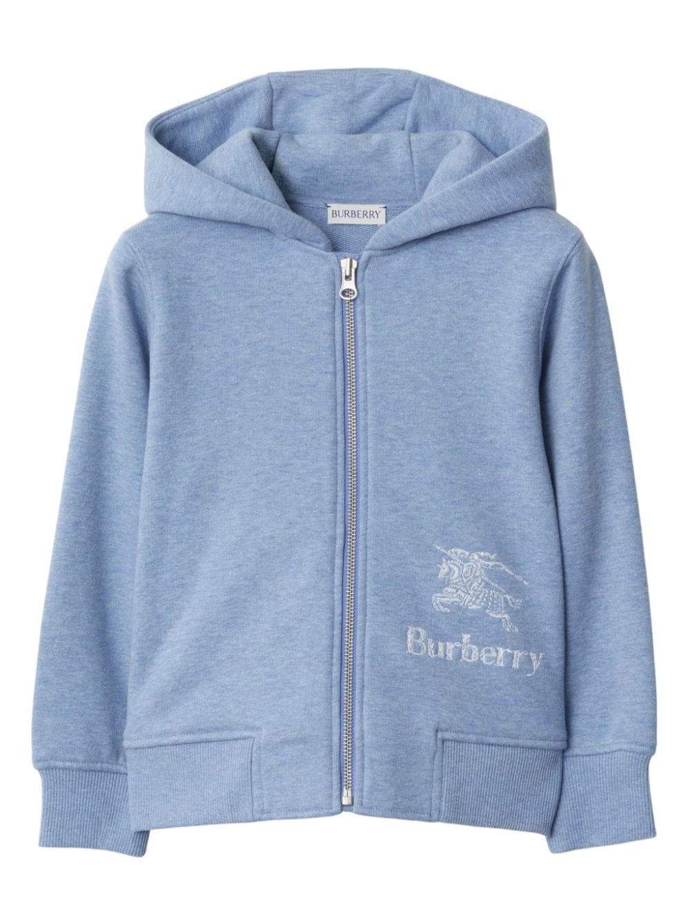 Shop Burberry Ekd Zip-up Cotton Hoodie In Blue