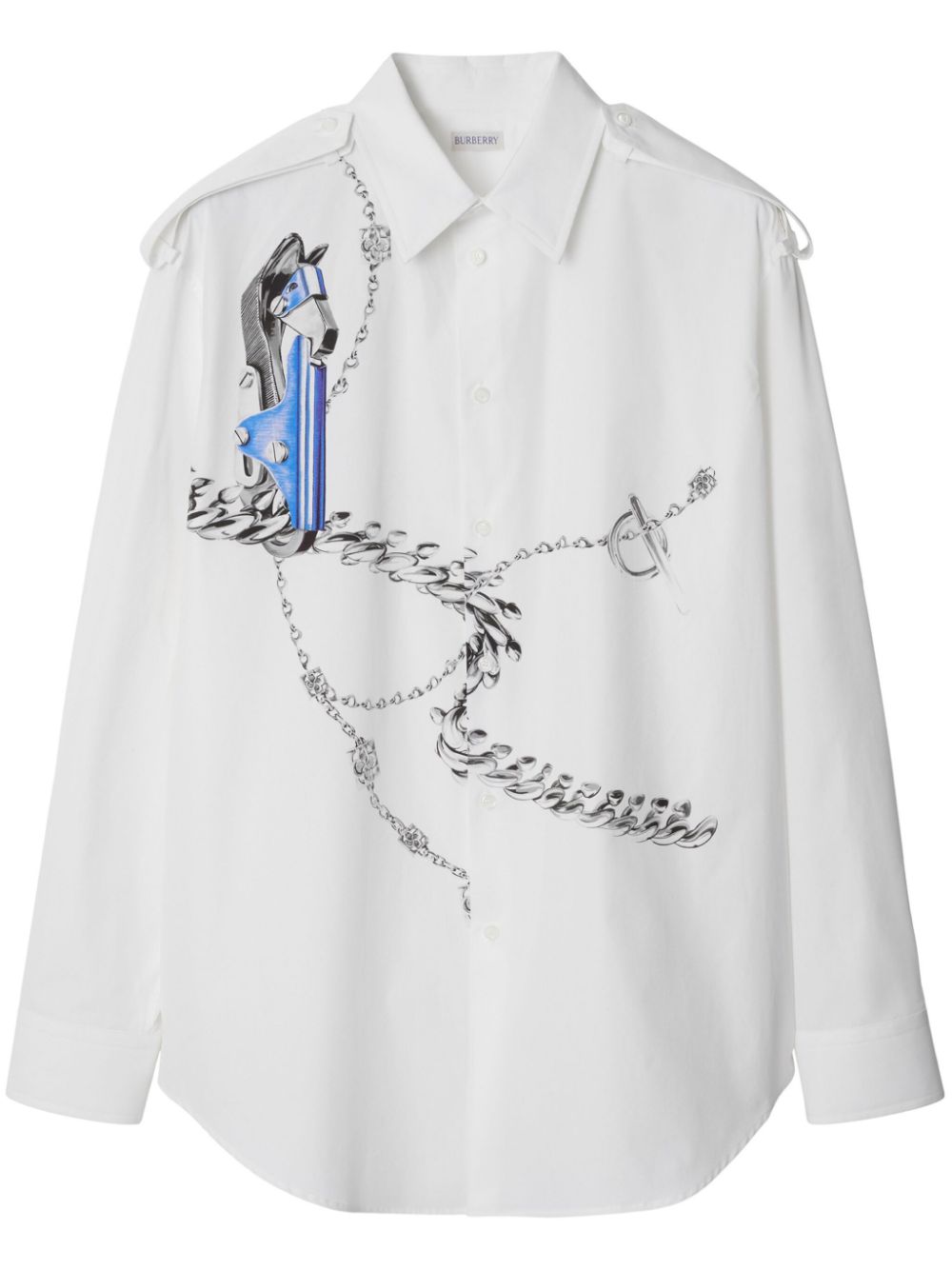 Shop Burberry Knight Hardware-print Shirt In White