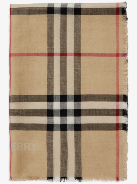 Burberry wide reversible Check wool silk scarf