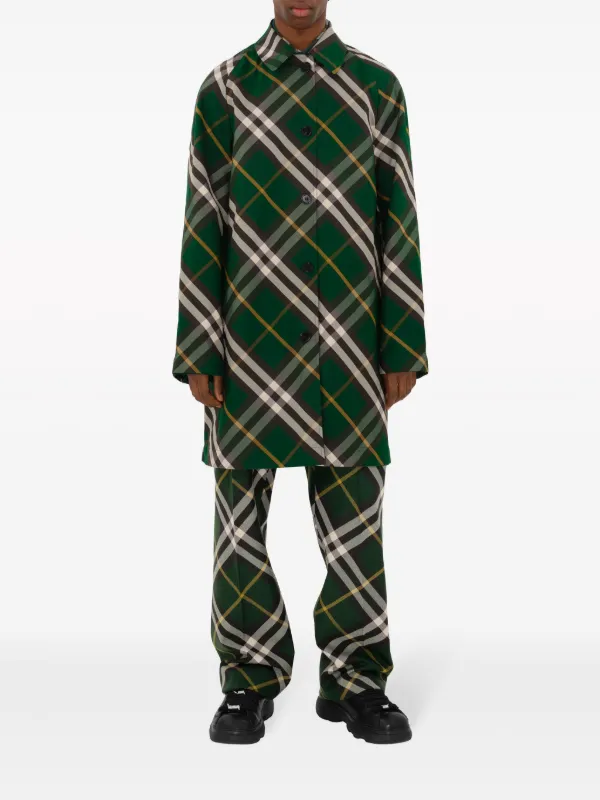 【関税&送料込み】Burberry Checked Car Coat Burberry Reversible Check Car Coat | Green | FARFETCH