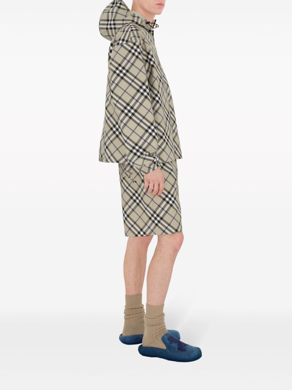 Shop Burberry Equestrian Knight  Check Cotton Shorts In Neutrals