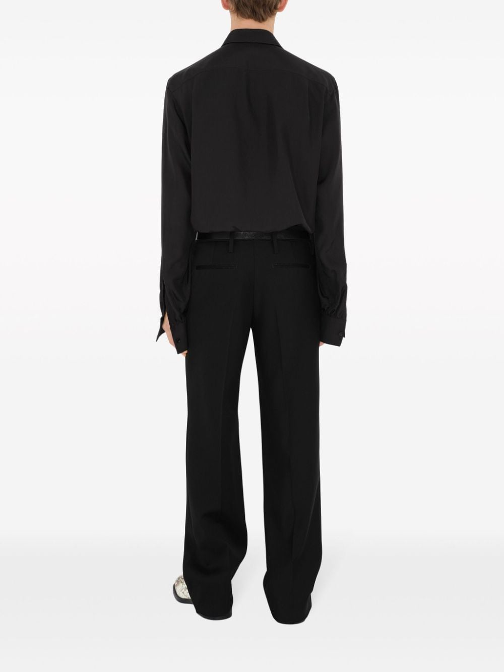 Shop Burberry Pointed-collar Silk Shirt In Black