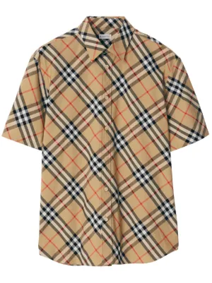 Burberry Camisa De Seda Mangas Curtas | Marrom | FARFETCH BR