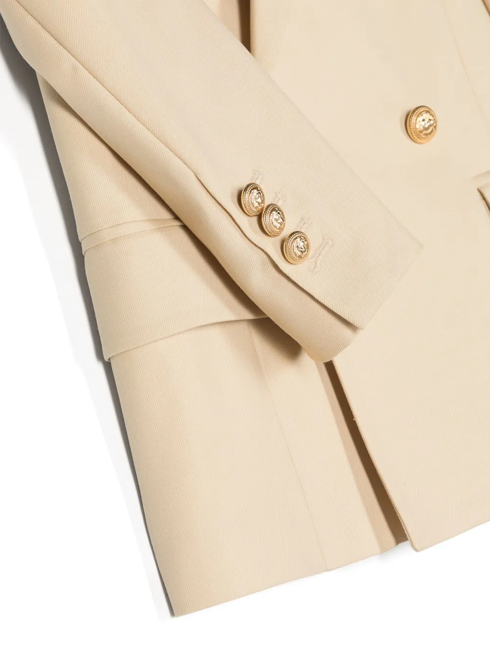 Shop Balmain Embossed-buttoned Double-breasted Blazer In Neutrals