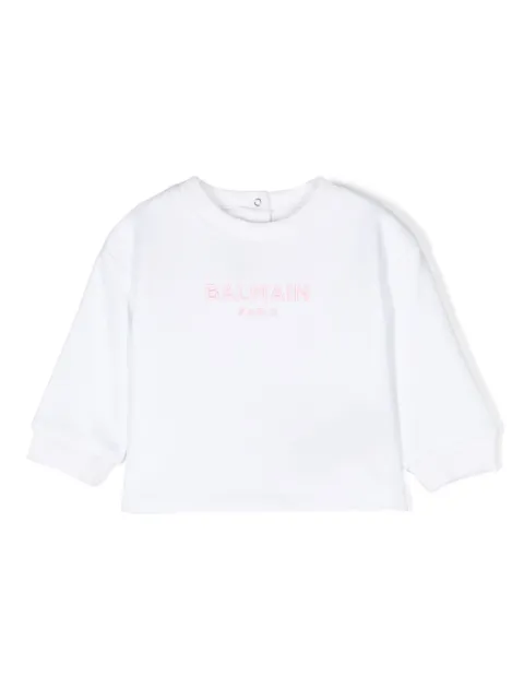 Balmain Kids Moletom de algodão com logo bordado