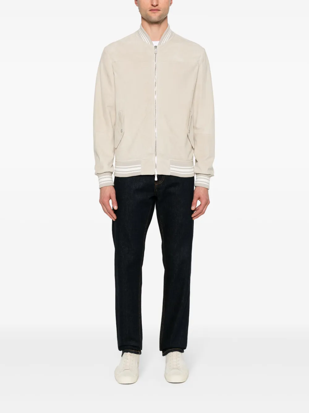Eleventy striped-trim suede jacket - Beige